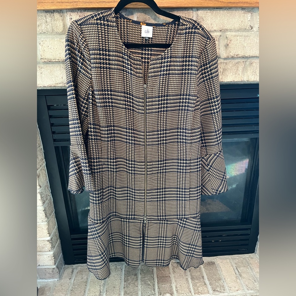 Cabi Flounce Jacket #3902 Tan Brown Navy Tartan Plaid